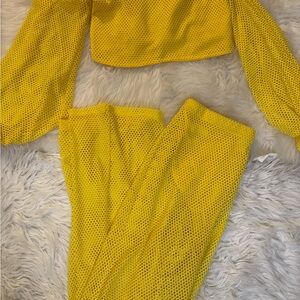 Yellow Mesh Women Swim Set